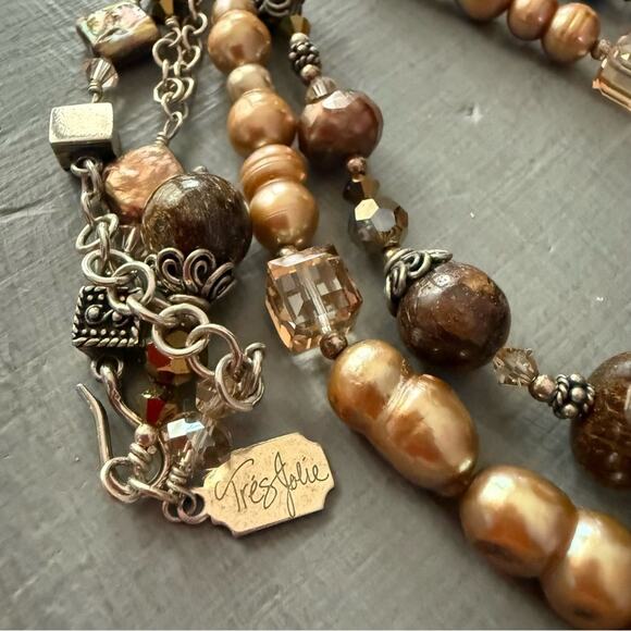 Tres Jolie 925 Sterling Silver Bronzite Pearl Beaded Necklace - Picture 6 of 9